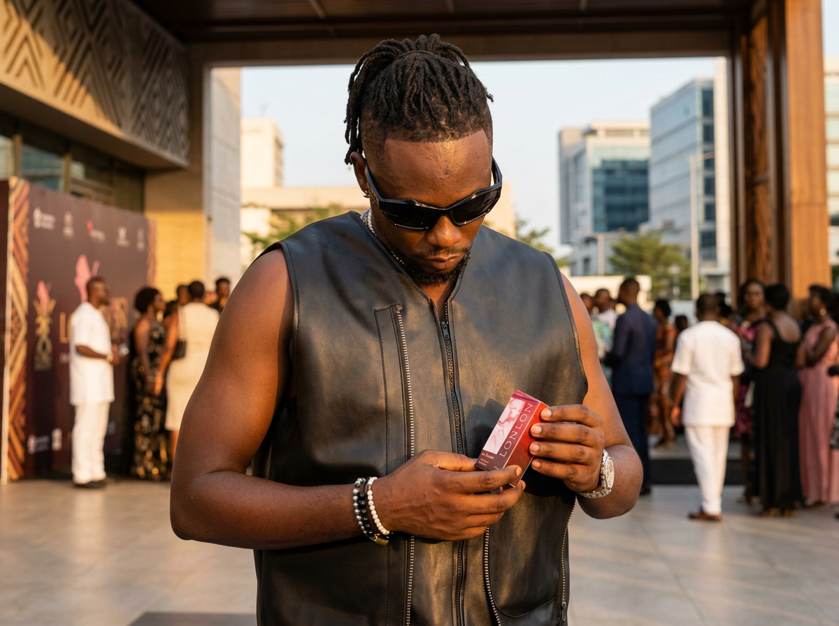Man arriving at a city cultural gathering with Lonlon fragrance