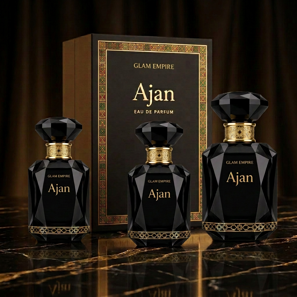 Ajan bottles in three sizes with matching packaging